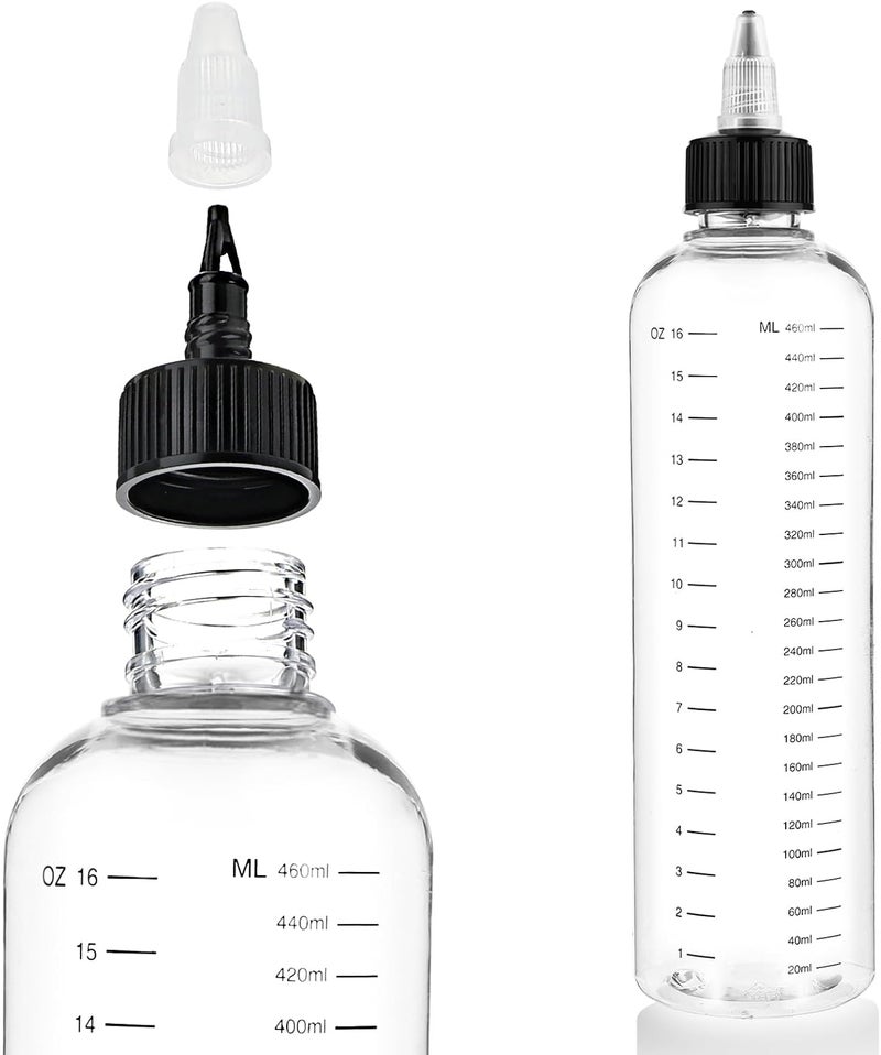 COMNICO 2 Pack Applicator Bottle for Hair 16.9oz Soft Squeeze Empty Oil Dispenser Hair Color Applicator Root Hair Dye PET Plastic Refillable Bottles for Salon Sylist with Graduated Scale and Twist Top - Image 1